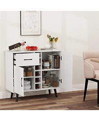 Costway 2-Door Wine Bar Cabinet Kitchen Sideboard Buffet with Drawer & Adjustable Shelves