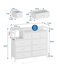 gaomon 9-Drawer Modern Dresser with Charging Station, Heavy-Duty Storage Chest, Power Cord, Bedroom, Living Room, Entryway