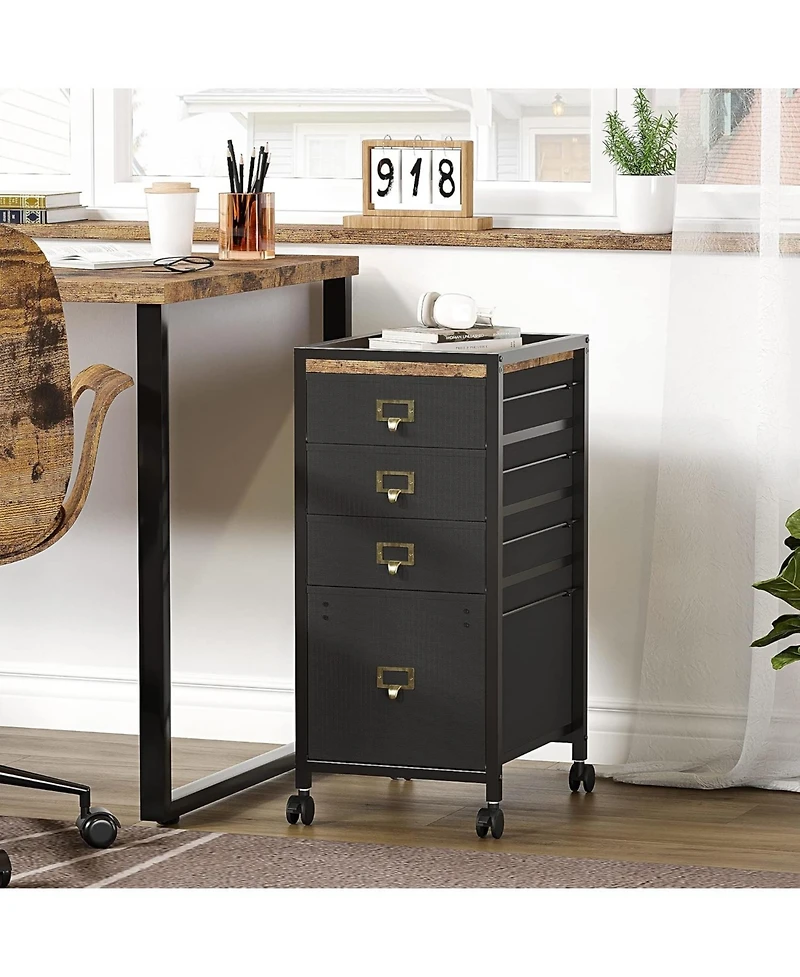 gaomon 3-Drawer Plus Compact Mobile Filing Cabinet, Stylish Fabric Storage Solution, Legs & Wheels, Bedroom