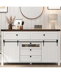 gaomon Kitchen Sideboard with Sliding Barn Doors, 5 Drawers, 0.98" Thick Top Plate, Storage Cabinet