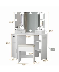 gaomon White Corner Vanity Set, Small Makeup Table with Upholstered Stool, Compact Bedroom Dressing Table