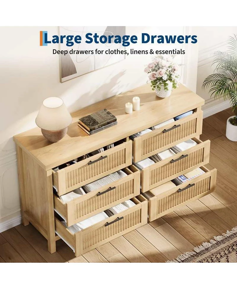 gaomon6-Drawer Modern Fluted Dresser Bedroom Chest, Fluted Drawers with Metal Handle, Large Storage Cabinet for Nursery, Living Room