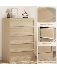 gaomon 5-Drawer Modern Tall Wooden Dresser, Large Drawers, Storage Organizer for Bedroom, Living Room, Nursery