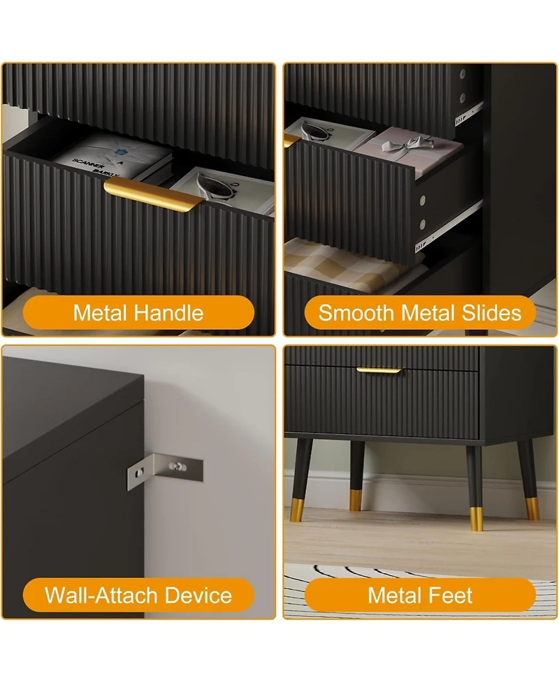 gaomon 3-Drawer Polished Metal Dresser, Metal Handles & Legs, Lightweight Space-Saving Bedroom, Living Room Chest, Black