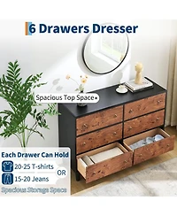 gaomon 6 Drawer Modern Dresser, Space-Saving Narrow Wood Chest with Curved Profile, Vintage Handles, Bedroom, Entryway