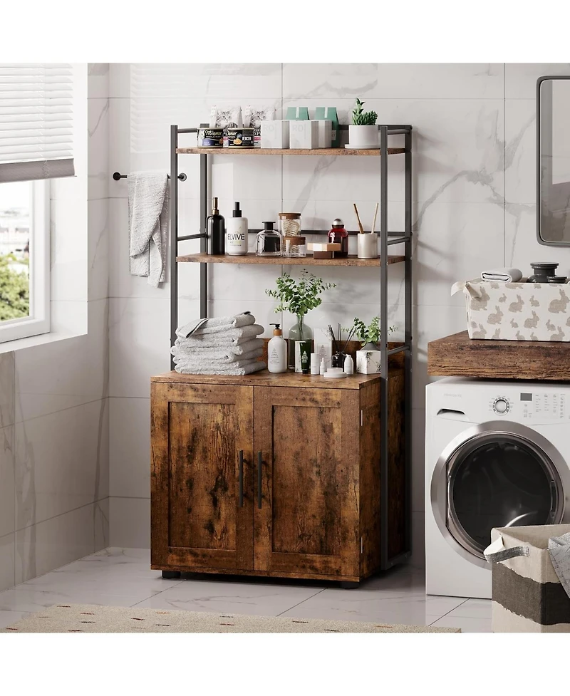 gaomon 48.5" Tall Cat Litter Box Enclosure, 3 Shelf Stylish Cat House Organizer, Brown, Space-Saving Design