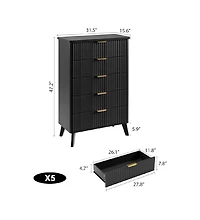 gaomon Fluted Dresser for Bedroom with 5 Deep Drawers, 47in Tall Chest of Drawers