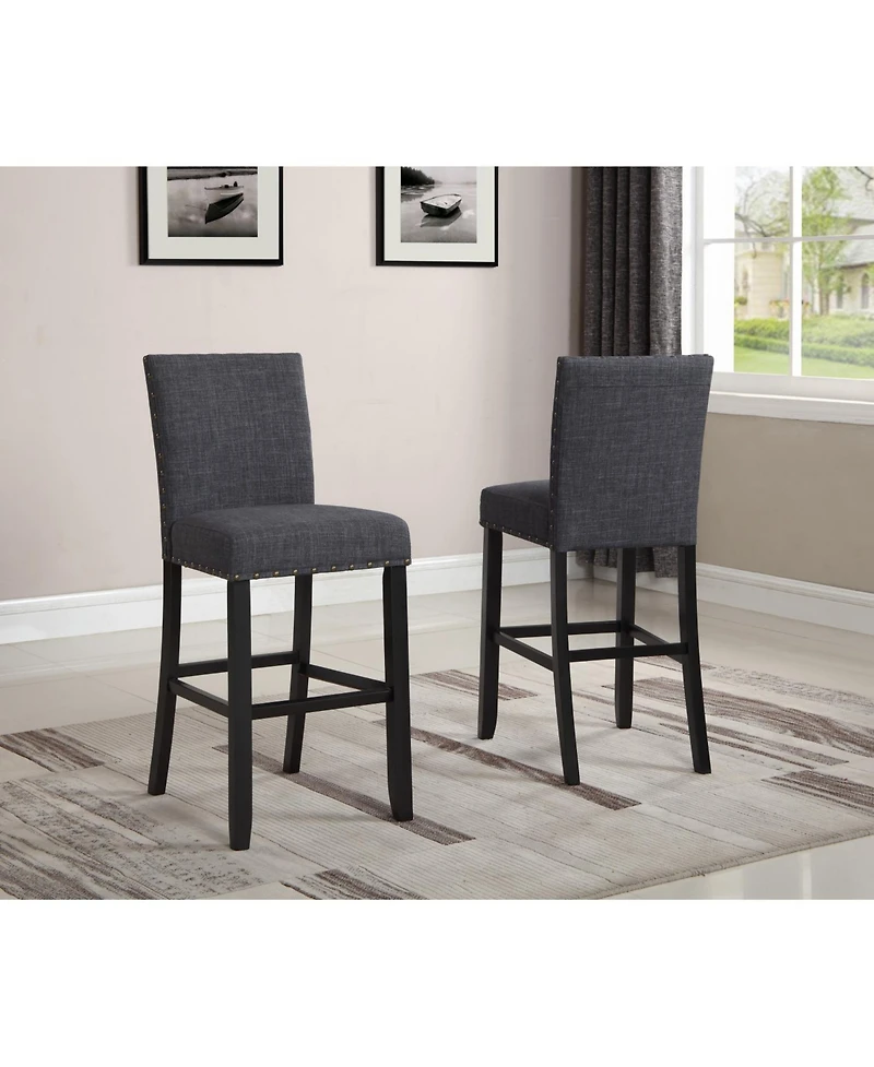 Streamdale Furniture Fabric Bar Stools with Nailhead Trim, Set of 2, Grey