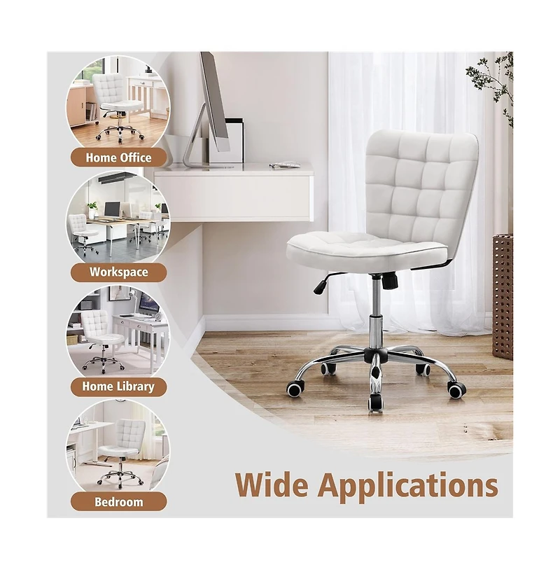 Yaheetech Modern Tufted Armless Desk Chair with Chrome-finish Metal Base, Rolling Wheels, Adjustable Seat Heigh
