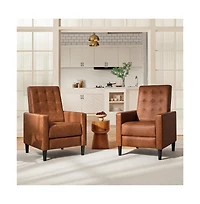 Yaheetech Mid-Century Tufted Upholstered Faux Leather Recliner Sofa with Adjustable Back & Footres Brown