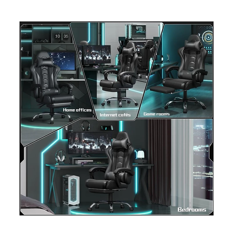 Yaheetech Ergonomic Gaming Chair, High Back Office Chair with Slide-Out Footrest and Padded Armrests, Pink/White