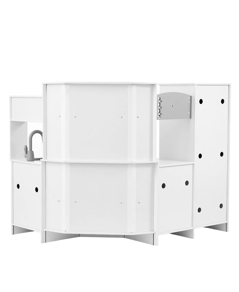 Sugift Corner Wooden Play Kitchen with Electronic Sounds & Led Display