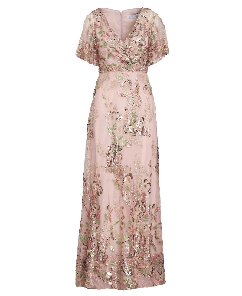 Mac Duggal Women's Floral Embellished Short Sleeve Gown