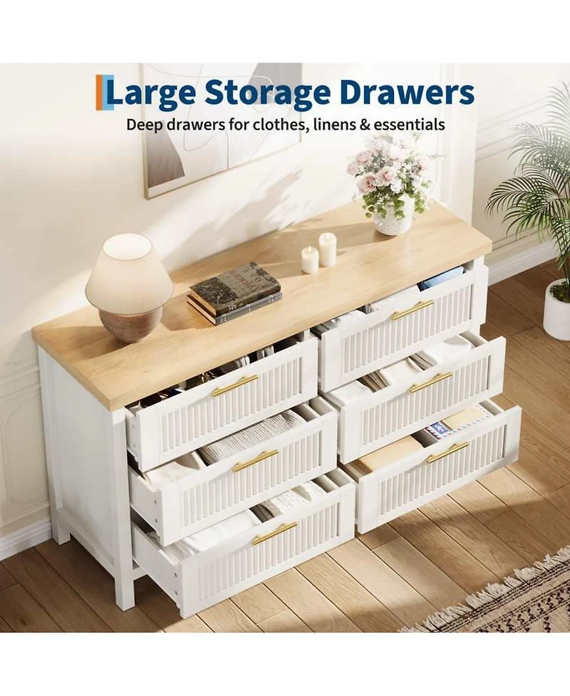 gaomon 6-Drawer Modern Fluted Dresser Bedroom Chest, Fluted Drawers with Metal Handle, Large Storage Cabinet