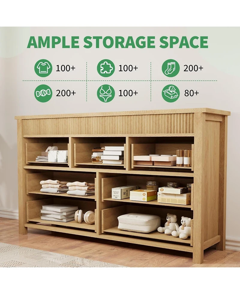 gaomon 7-Drawer Wooden Farmhouse Dresser with Fluted Design and Tv Stand Storage