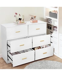 gaomon 6-Drawer Wooden Modern Double Dresser with Deep Drawers and Metal Gold Handles