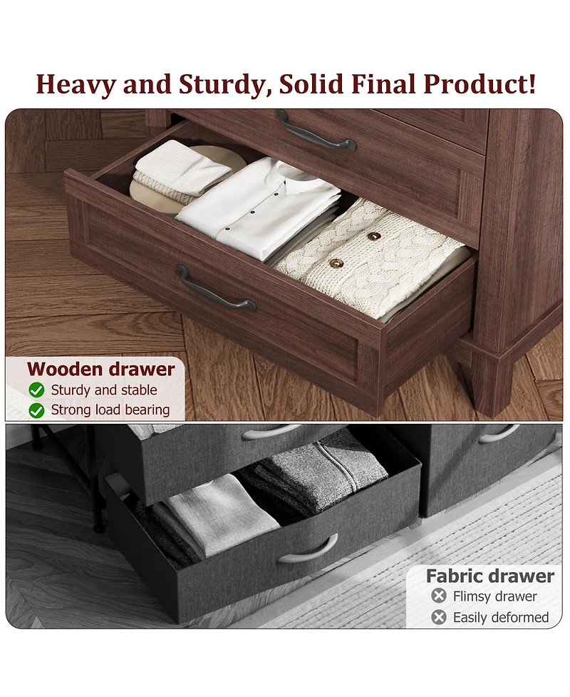 gaomon 41.3" Tall 5-Drawer Brown Freestanding Wooden Chest Vertical Dresser