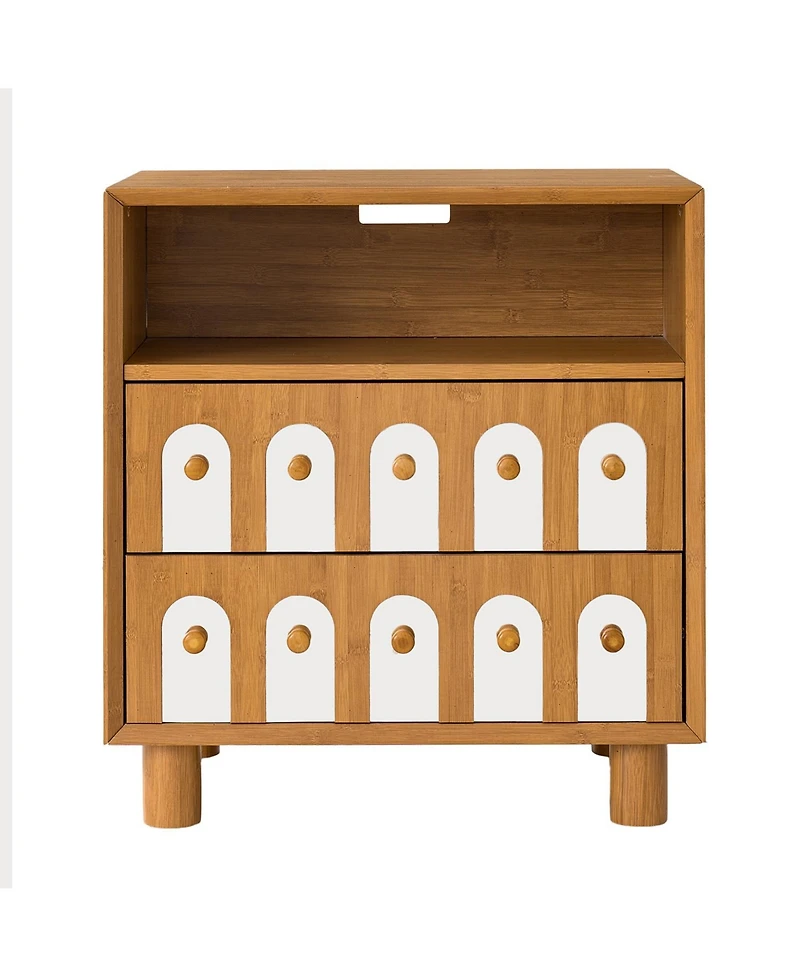 Cesicia 26" H Modern Nightstand Bedside Table with Charging Station, 2 Drawers, Large Mid Century End Table for Bedroom, Living Room