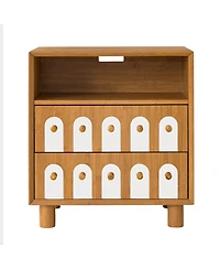 Cesicia 26" H Modern Nightstand Bedside Table with Charging Station, 2 Drawers, Large Mid Century End Table for Bedroom, Living Room