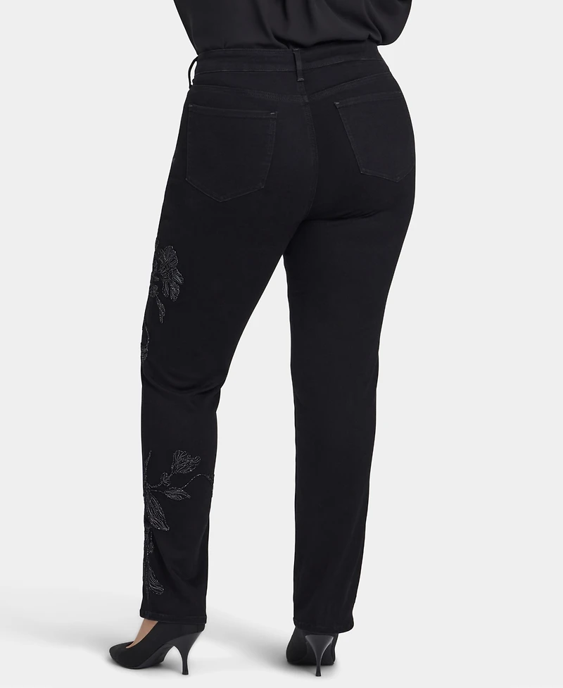 Nydj Plus Marilyn Straight Embroidery Jeans