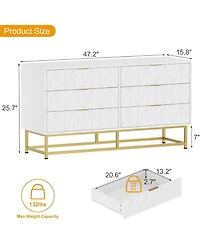 gaomon 6-Drawer Black Engineered Wood Dresser, Rust-Resistant Finish, Sturdy Metal Frame, Bedroom Storage, White Top