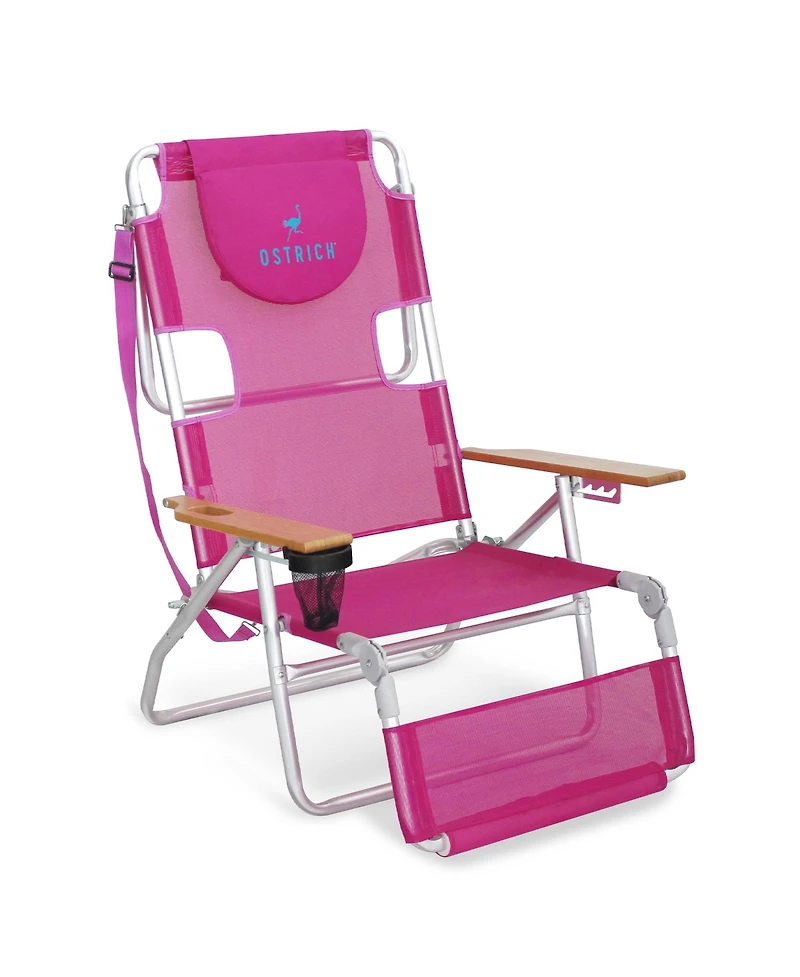 Ostrich Original 3N1 Lightweight Outdoor Beach Lounge Chair with Footrest, Pink