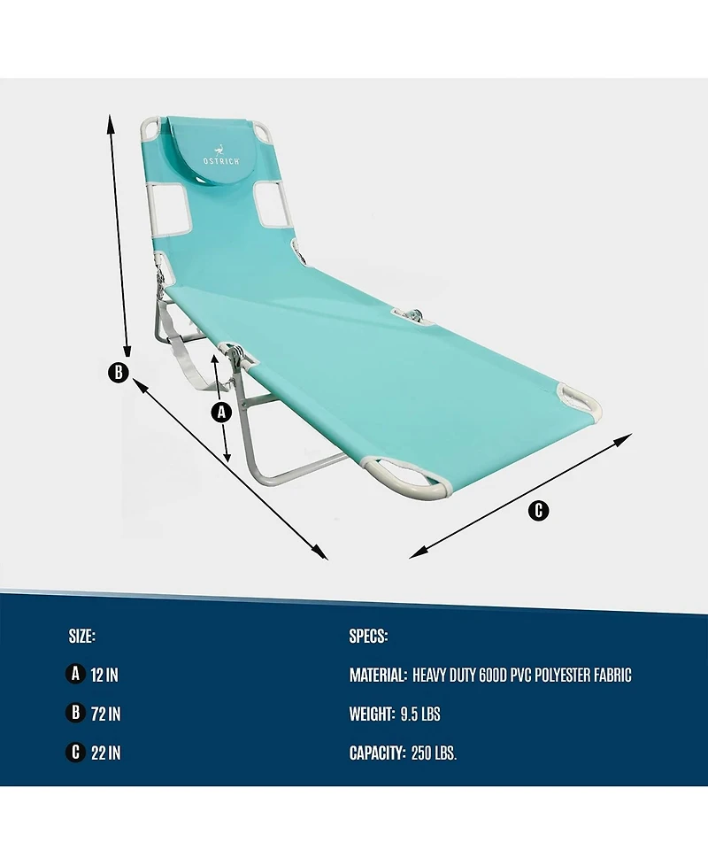 Ostrich Chaise Lounge, Versatile Facedown Beach Camping Pool Tanning Chair