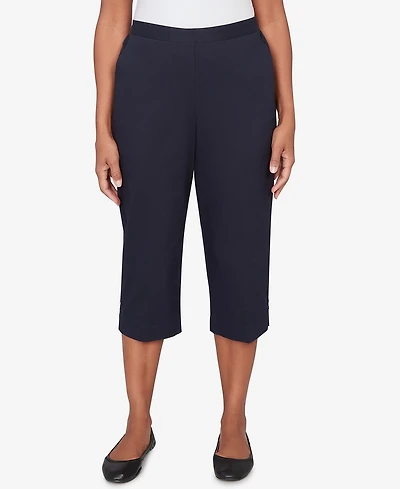 Alfred Dunner Women's Classic Solid Twill Button Hem Capri Pants