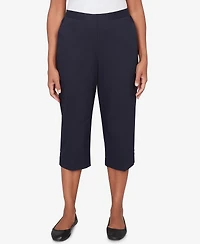 Alfred Dunner Women's Classic Solid Twill Button Hem Capri Pants