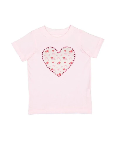 Sweet Wink Toddler Girls Dainty Rose Pearl Heart Patch Short Sleeve T-Shirt