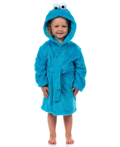 Sesame Street Toddler Bathrobe Cookie Monster Hooded Robe With 3D Eyes