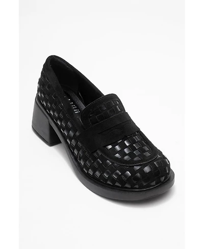 Prologue Shoes Women's Marlon Woven Block Heel Loafer