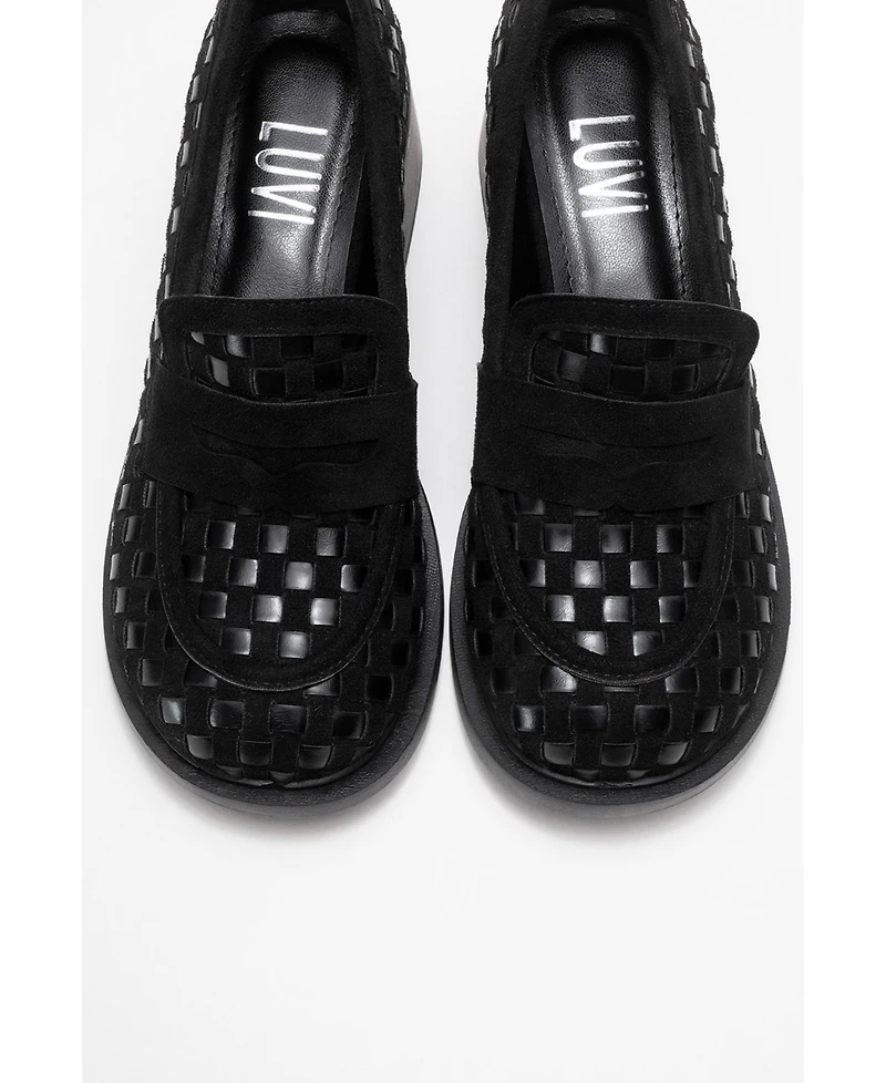 Prologue Shoes Women's Marlon Woven Block Heel Loafer