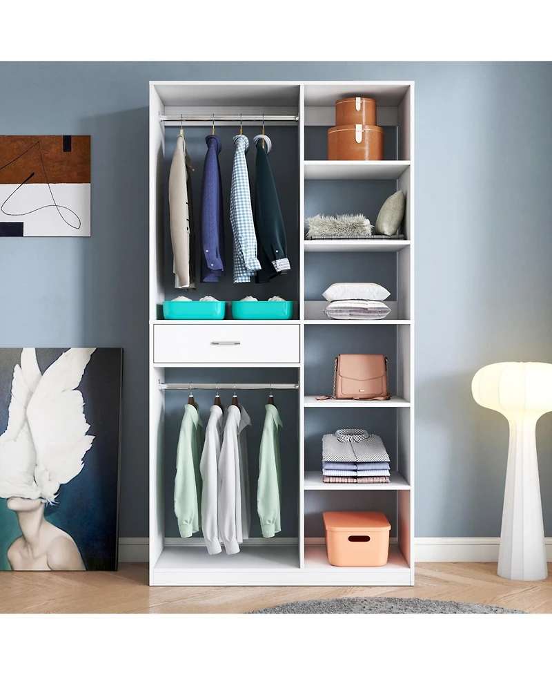 Streamdale Furniture Freestanding Wardrobe Closet with Shelves Drawer & Hanging Rod