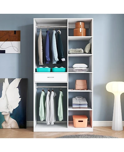 Streamdale Furniture Freestanding Wardrobe Closet with Shelves Drawer & Hanging Rod