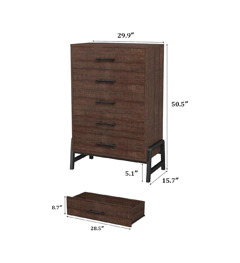 gaomon 50" Tall 5-Drawer Wooden Freestanding Dresser with Large Storage Space