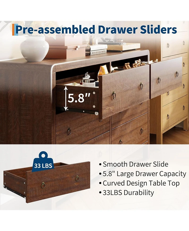 gaomon 6-Drawer Modern Bedroom Dresser Chest Closet Storage Cabinet Organizer for Bedroom, Living Room, Hallway, Office, Walnut