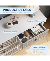 gaomon 6-Drawer Fluted Wave Pattern Dresser, Large Storage Drawers, Anti-Tip Safety, Wooden Chest for Bedroom, Hallway, Closet