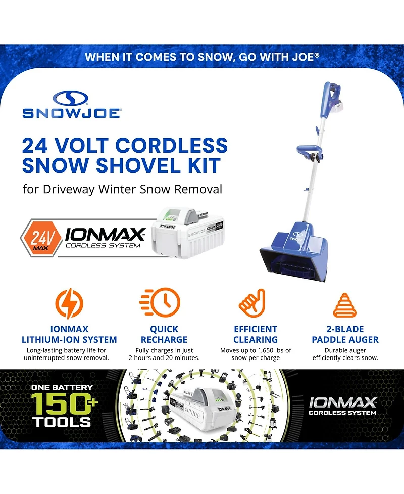 Snow Joe 24V Cordless Snow Shovel Kit for Driveway Winter Snow Removal, 24V-SS11