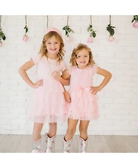 Sweet Wink Little Girls Pearl Heart Tiered Short Sleeve Tutu Dress