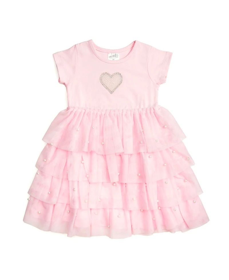 Sweet Wink Baby Girls Pearl Heart Tiered Short Sleeve Tutu Dress