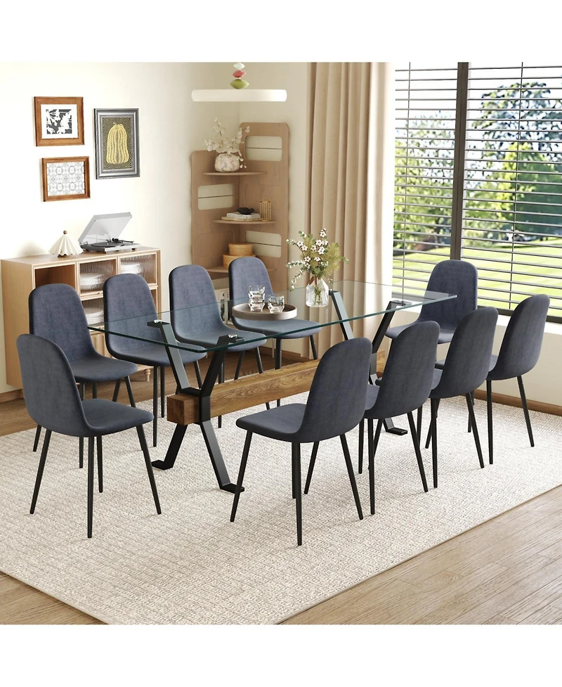 Streamdale Furniture 79" Table & 10 Gray Linen Chairs Black Metal Legs
