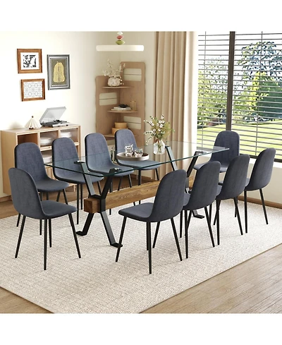 Streamdale Furniture 79" Table & 10 Gray Linen Chairs Black Metal Legs