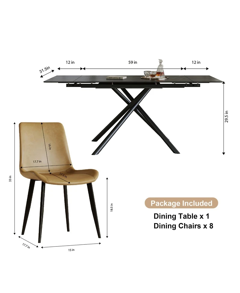 Streamdale Furniture Retractable Sintered Stone Dining Table Set
