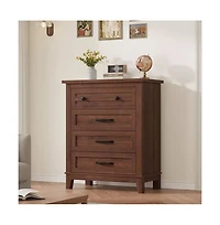 gaomon 4-Drawer Brown Freestanding Vertical Dresser 34.8" Tall, Large Storage Closet Chest for Bedroom, Living Room