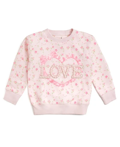 Sweet Wink Toddler Girls Pink Rose Love Patch Sweatshirt