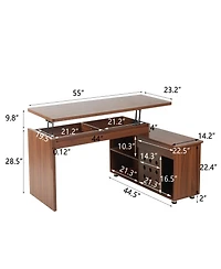 Streamdale Furniture + L-Shaped + Walnut + Storage + Executive Desk