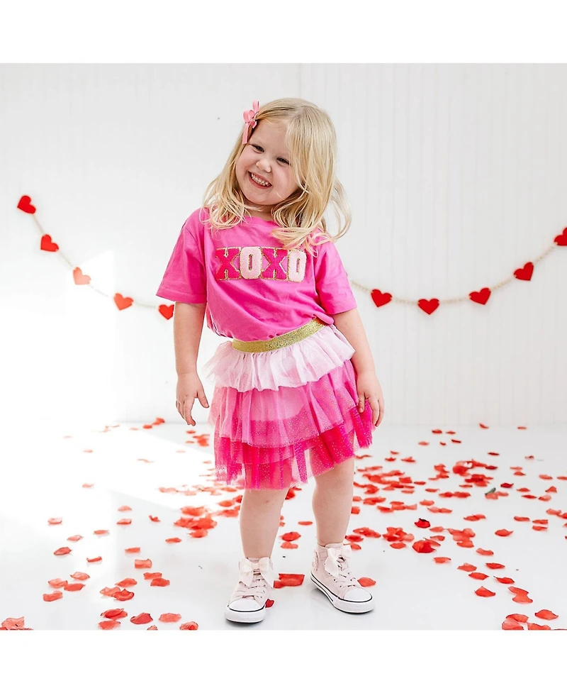 Sweet Wink Toddler Girls Xoxo Patch Valentine's Day Short Sleeve T-Shirt