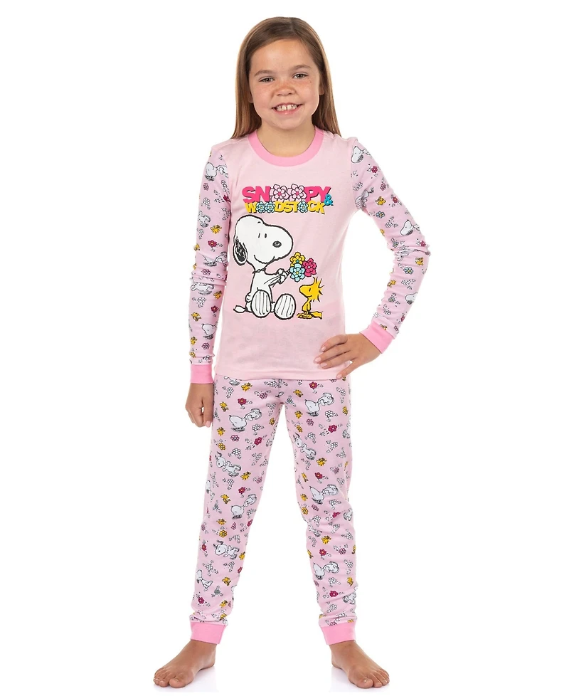 Peanuts Little Girls Snoopy and Woodstock Pajamas 2PC Tight Fit Sleep Set