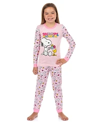 Peanuts Little Girls Snoopy and Woodstock Pajamas 2PC Tight Fit Sleep Set
